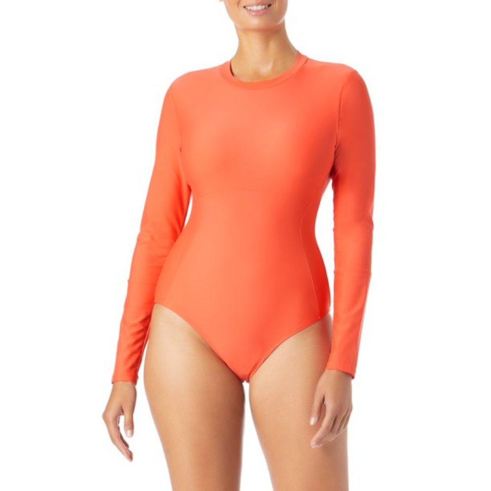 NWT Sandflower One Piece Rashguard Swimsuit Long Sleeves Coral Small